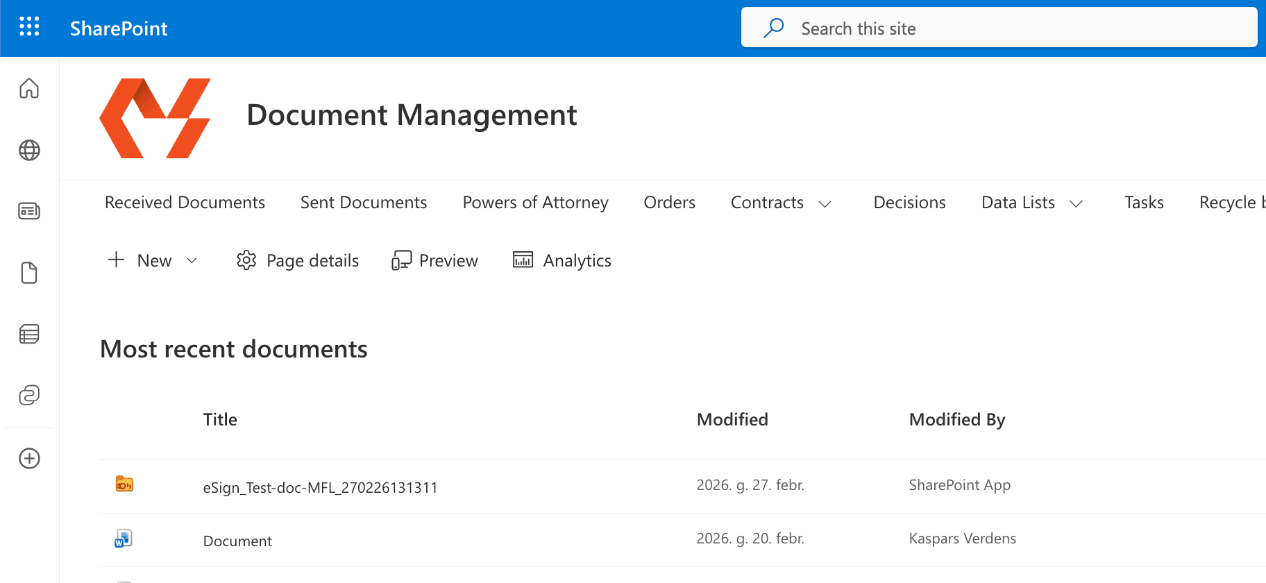 SharePoint saskarne ar MS Solutions dokumentu vadības komponentiem